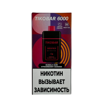 Эл. сиг. TIKOBAR 6000 Bubble Gum Strawberry Banana (Клубнично-Банановая Жвачка) 2 %