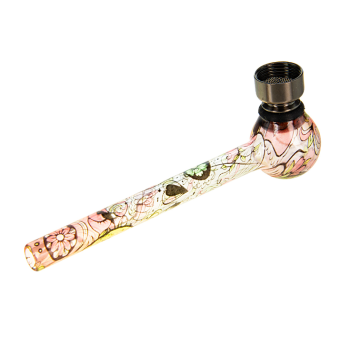 Трубка курительная стекло CH Круглая с сеткой красно-зелёная